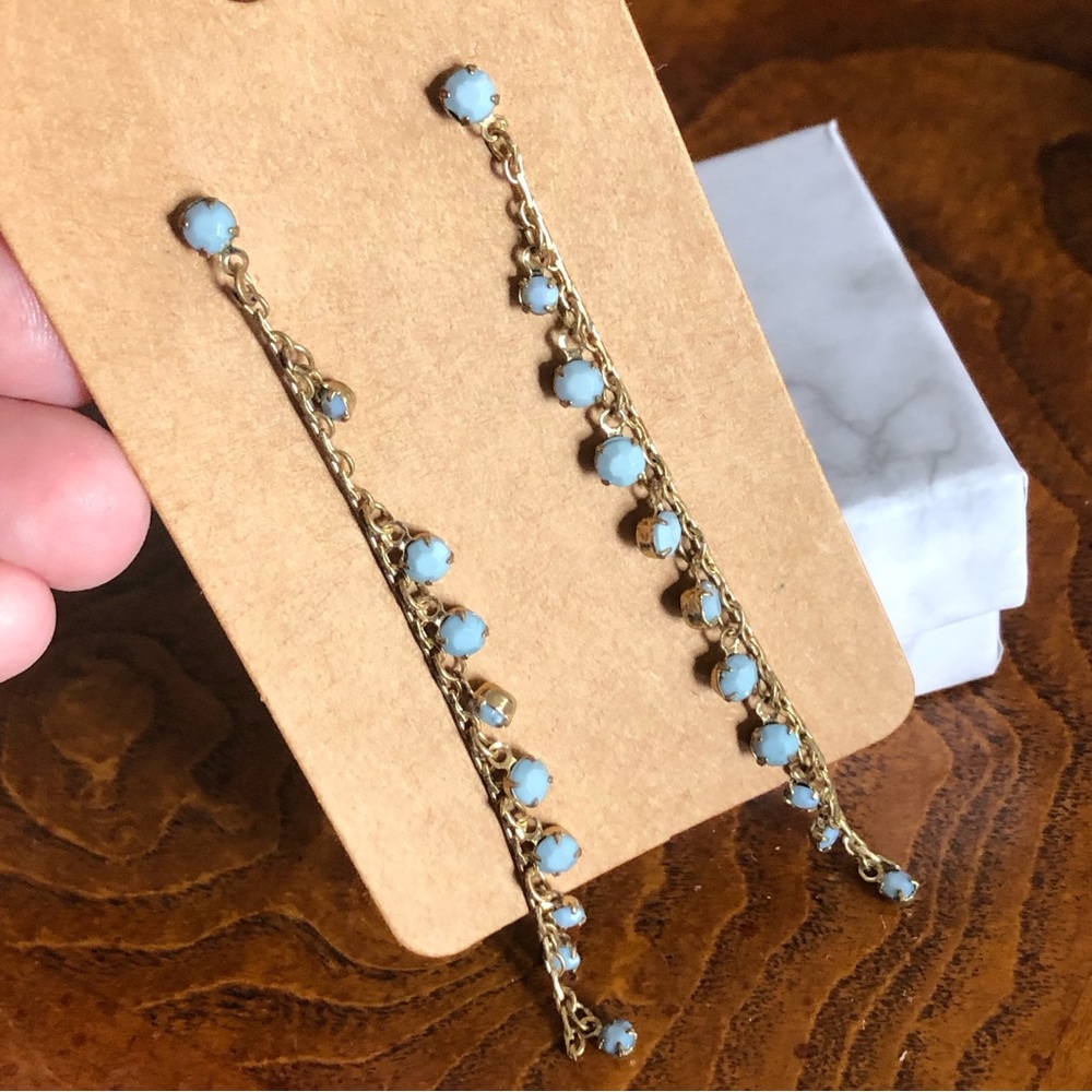 Vintage turquoise rhinestone chain long length earrings